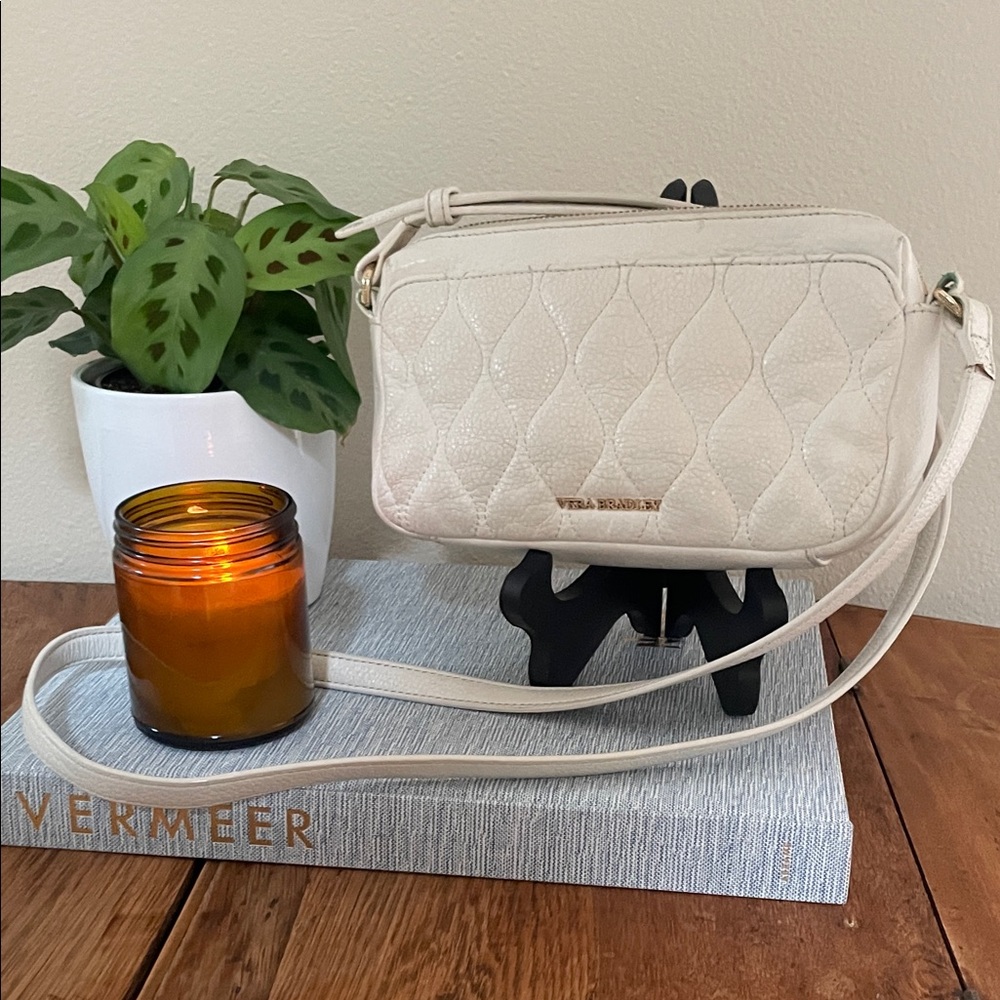 Vera Bradley Sydney Quilted Leather Clutch / Crossbody | Soft White | Retired